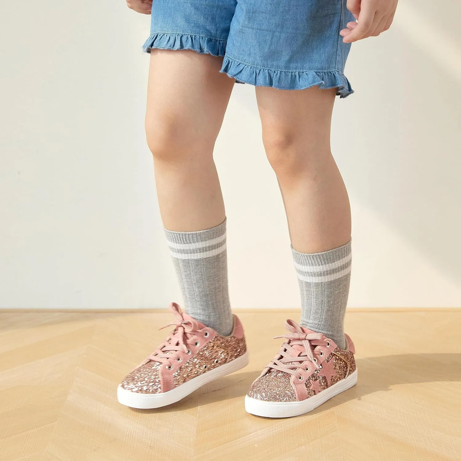 GINFIVE Toddler Girls Sneakers Little Girls Slip On Shoes Glitter Sneakers Todder