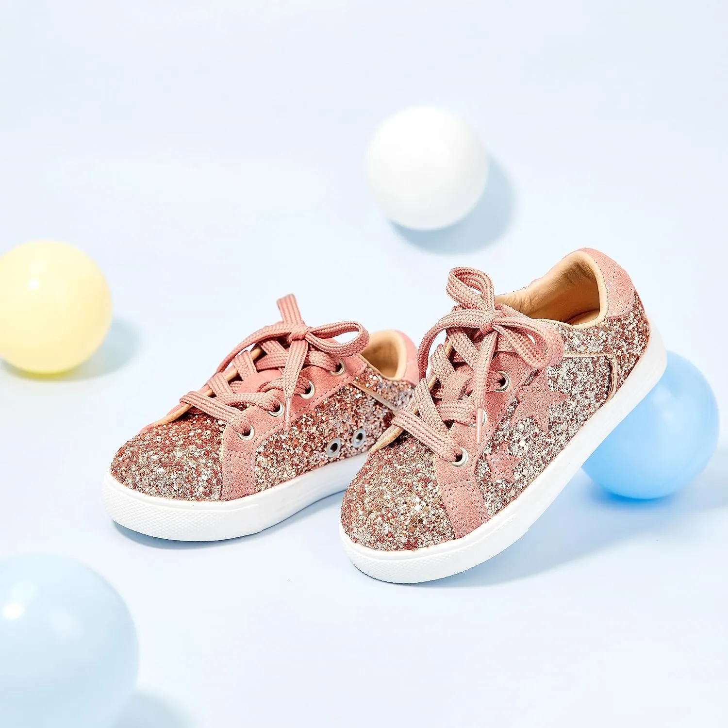GINFIVE Toddler Girls Sneakers Little Girls Slip On Shoes Glitter Sneakers Todder