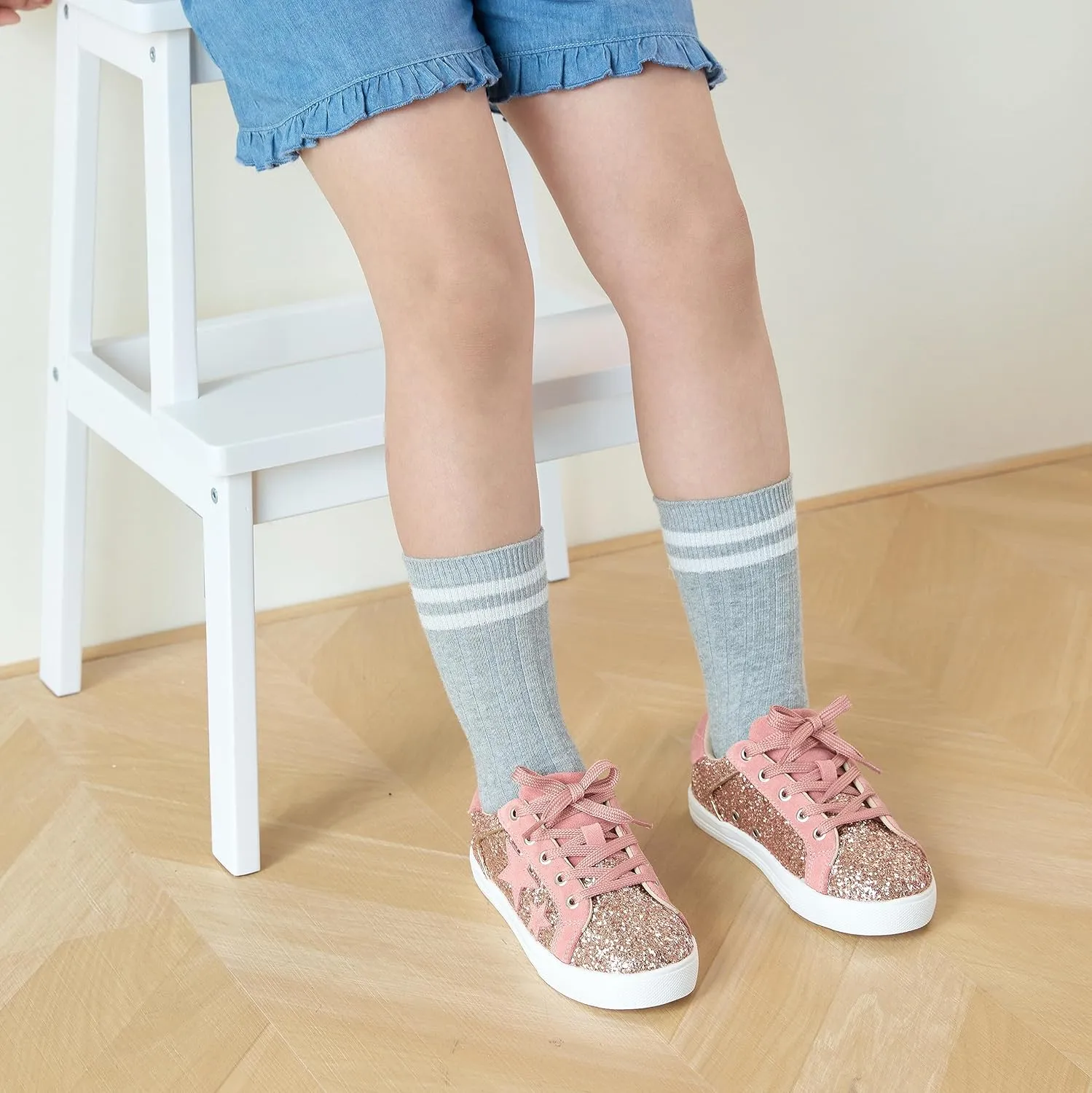 GINFIVE Toddler Girls Sneakers Little Girls Slip On Shoes Glitter Sneakers Todder