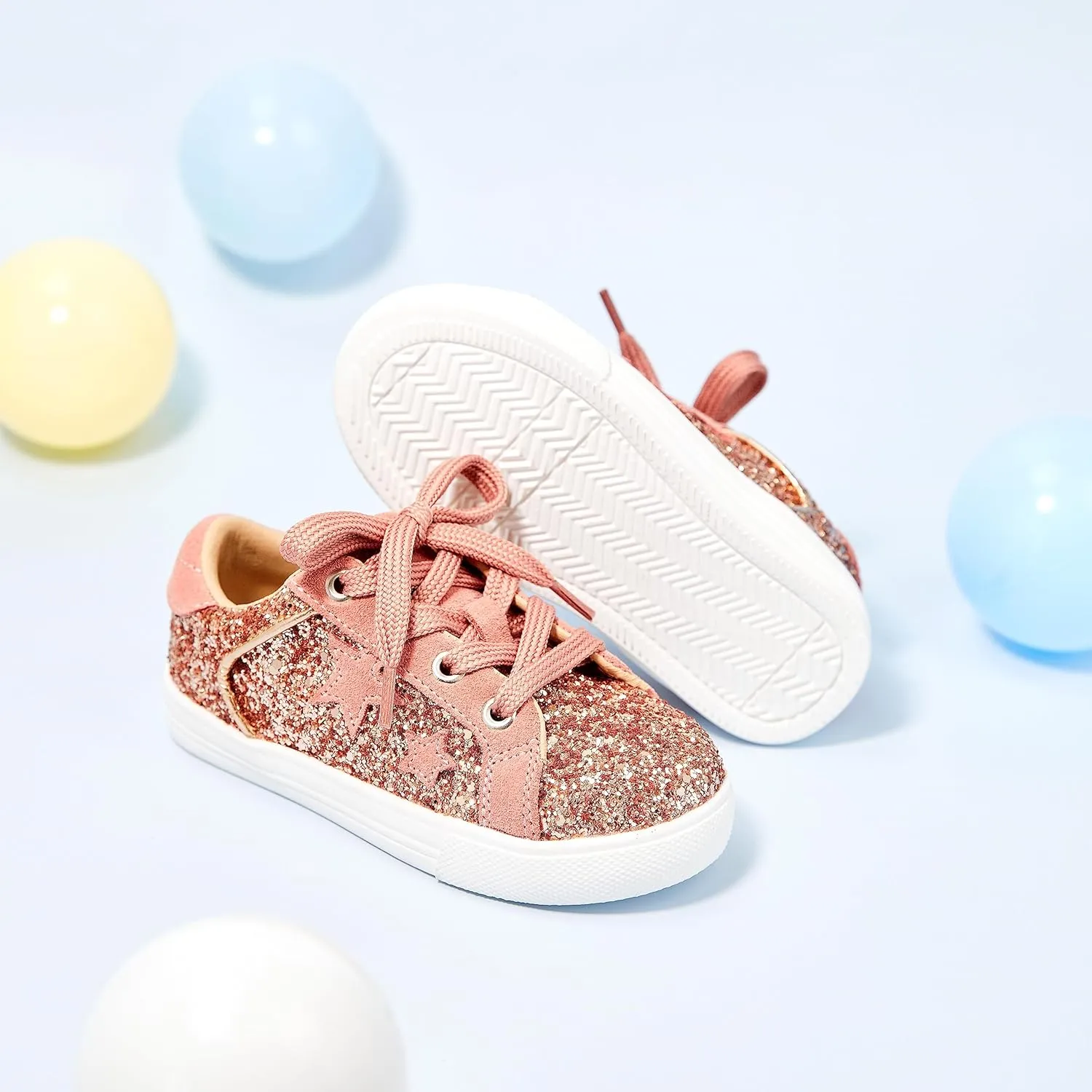 GINFIVE Toddler Girls Sneakers Little Girls Slip On Shoes Glitter Sneakers Todder