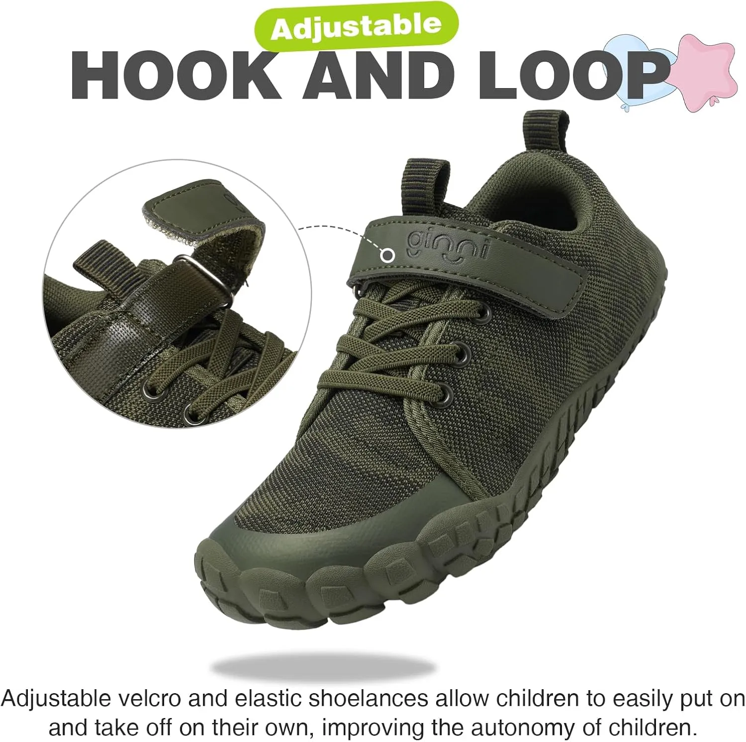 GINNI Boys Girls Barefoot Shoes - Lightweight Walking Running Athletic Sneakers, Breathable Zero Drop, Naturally Splay Wide Toe Box for Toddler, Little and Big Kids