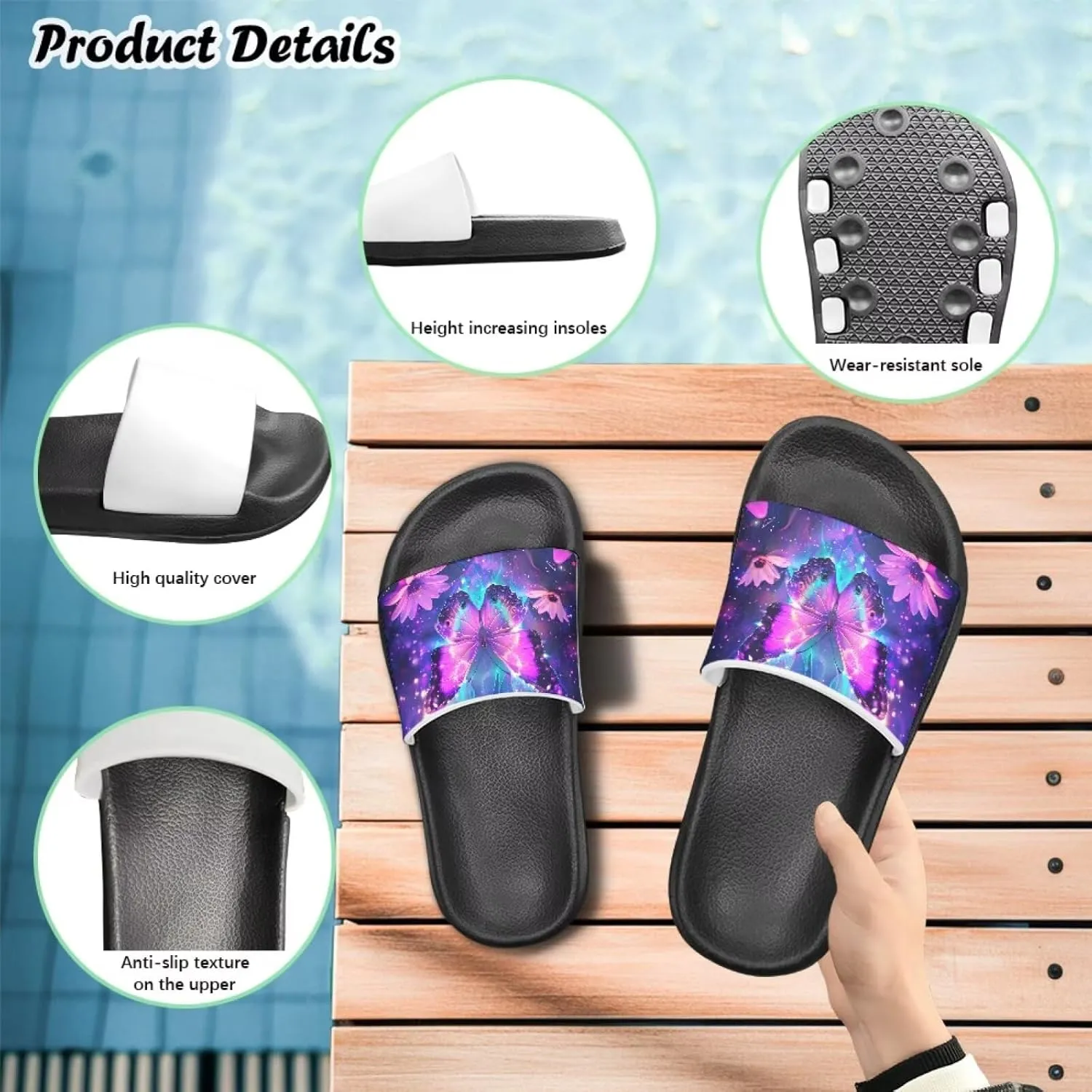 Girls Slide Sandals Non-Slip Shower Shoes for Little Kids Beach Sandals