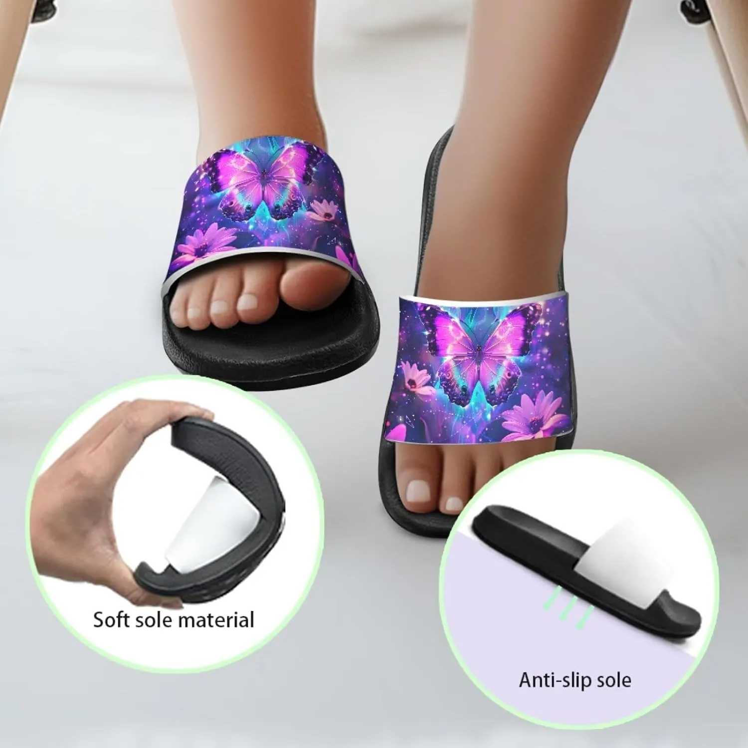 Girls Slide Sandals Non-Slip Shower Shoes for Little Kids Beach Sandals