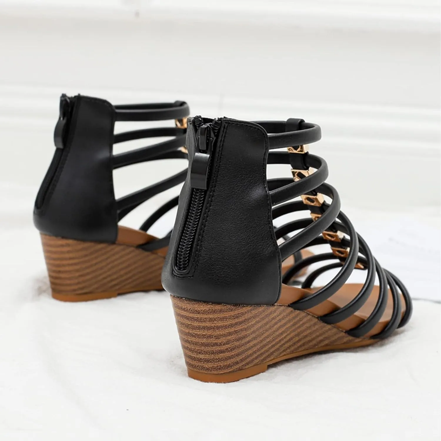 Gladiator Wedge Sandals for Women Summer Roman Flat Sandals Strappy Beach Sandals