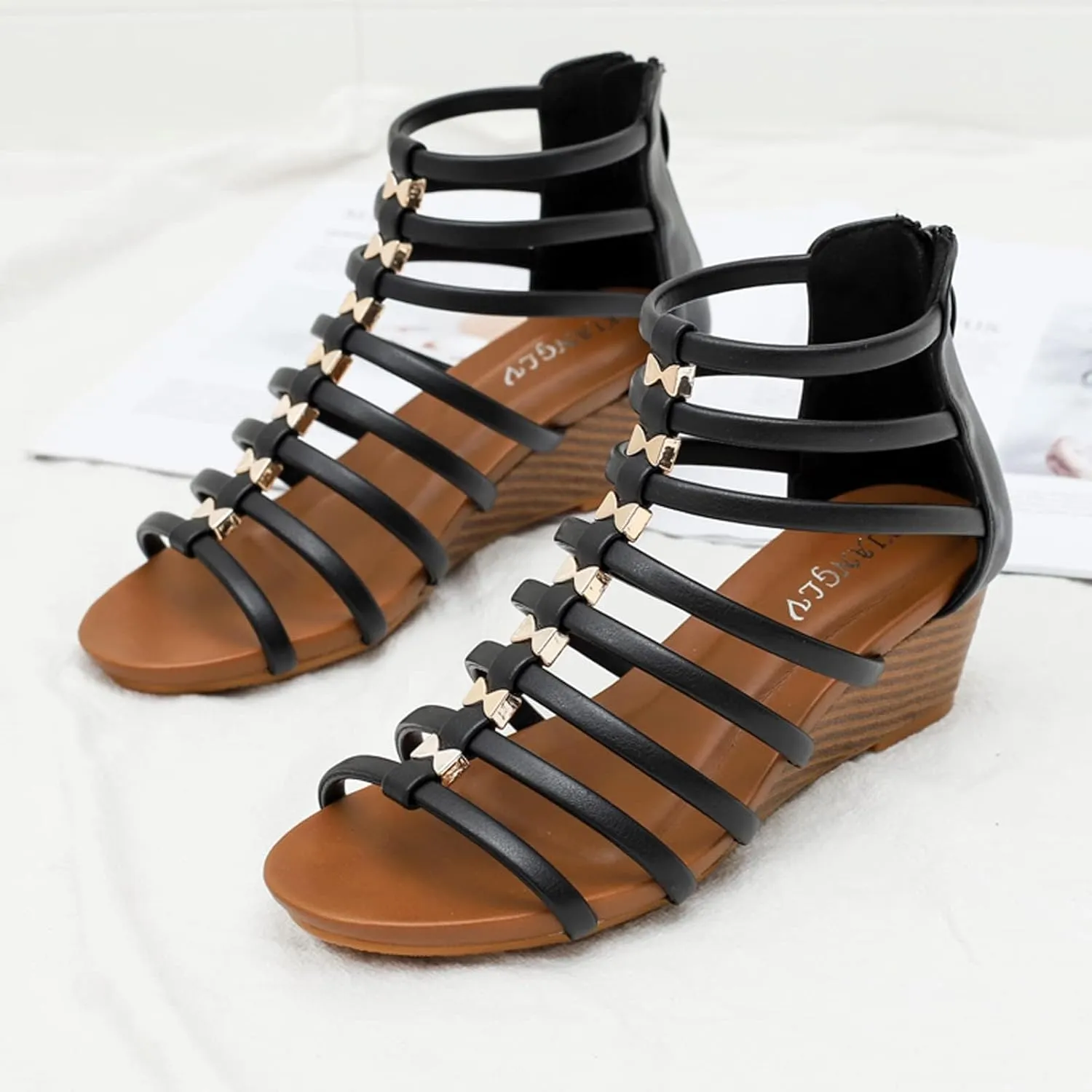 Gladiator Wedge Sandals for Women Summer Roman Flat Sandals Strappy Beach Sandals