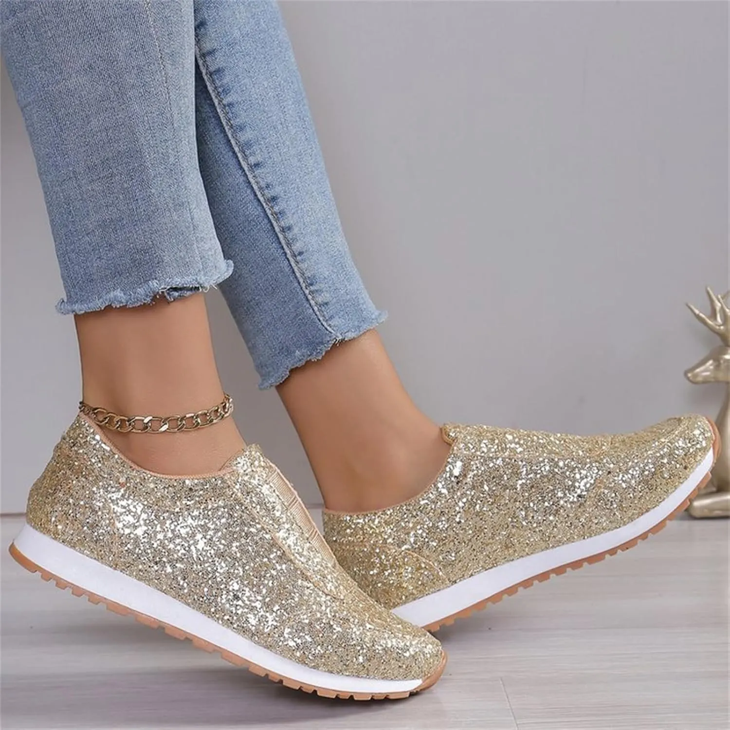 Glitter Womens Running Shoes Fashion Breathable Lace up Casual Summer Comfortable Outdoor Flat Bottom Walking Running Sneakers for Ladies