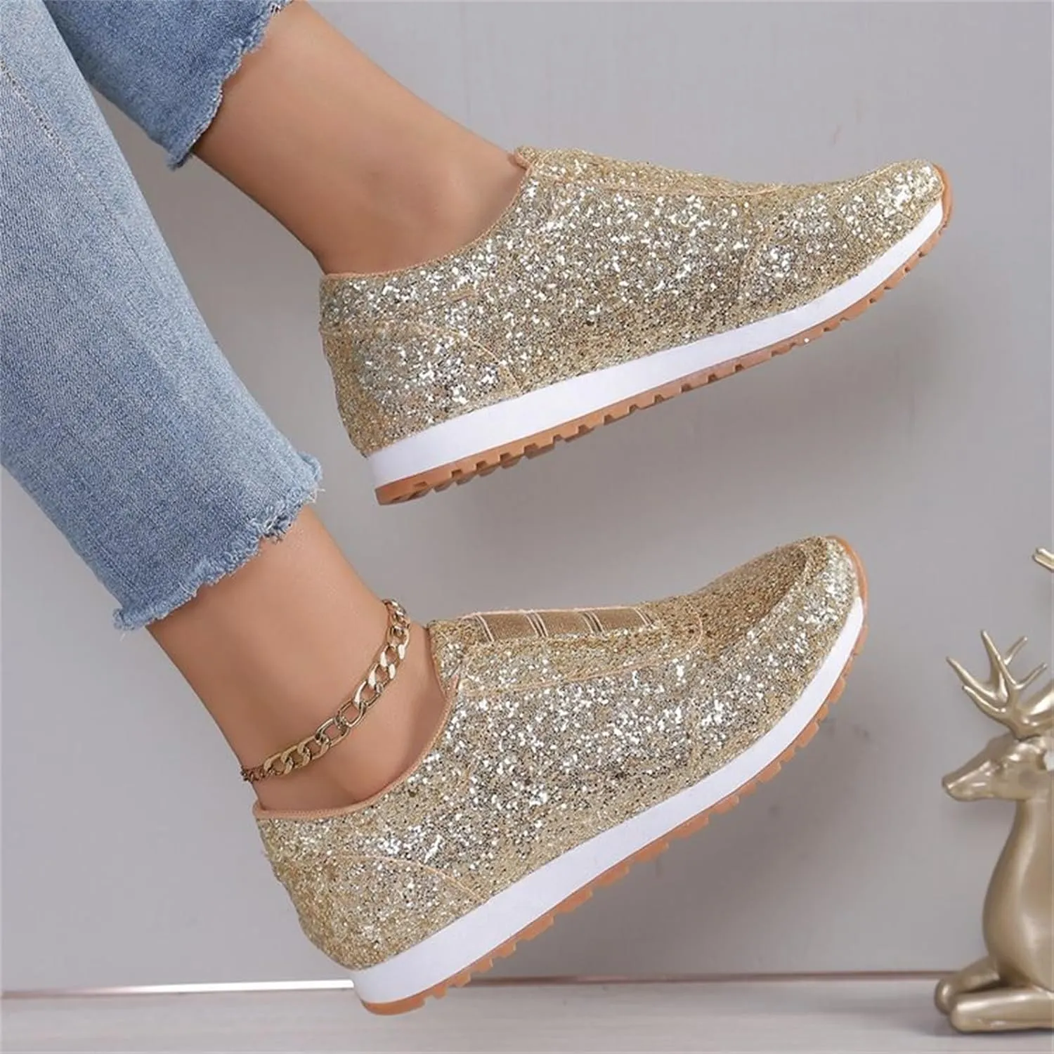 Glitter Womens Running Shoes Fashion Breathable Lace up Casual Summer Comfortable Outdoor Flat Bottom Walking Running Sneakers for Ladies