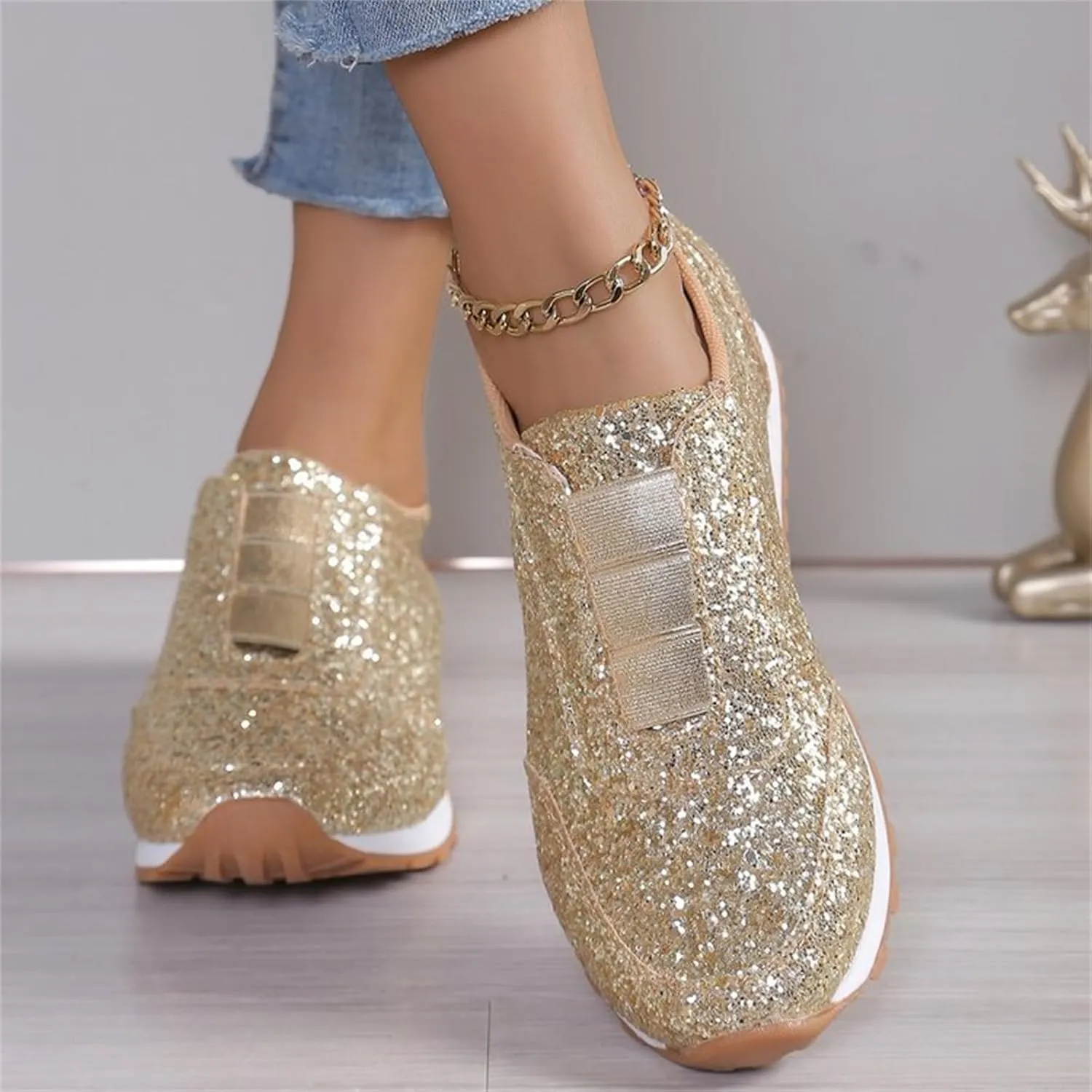Glitter Womens Running Shoes Fashion Breathable Lace up Casual Summer Comfortable Outdoor Flat Bottom Walking Running Sneakers for Ladies