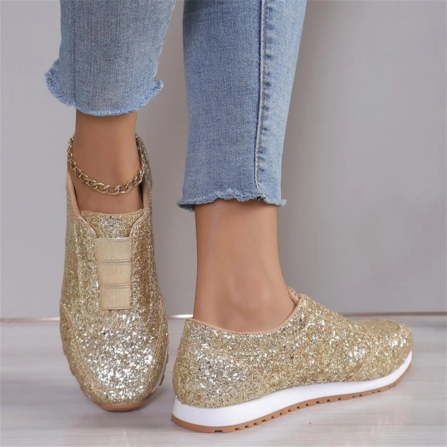 Glitter Womens Running Shoes Fashion Breathable Lace up Casual Summer Comfortable Outdoor Flat Bottom Walking Running Sneakers for Ladies