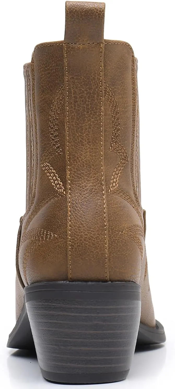 GLOBALWIN Cowboy Boots For Women Pointed Toe Pull On Chelsea Ankle Booties The Western Cowgirl Boots