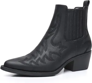 GLOBALWIN Cowboy Boots For Women Pointed Toe Pull On Chelsea Ankle Booties The Western Cowgirl Boots