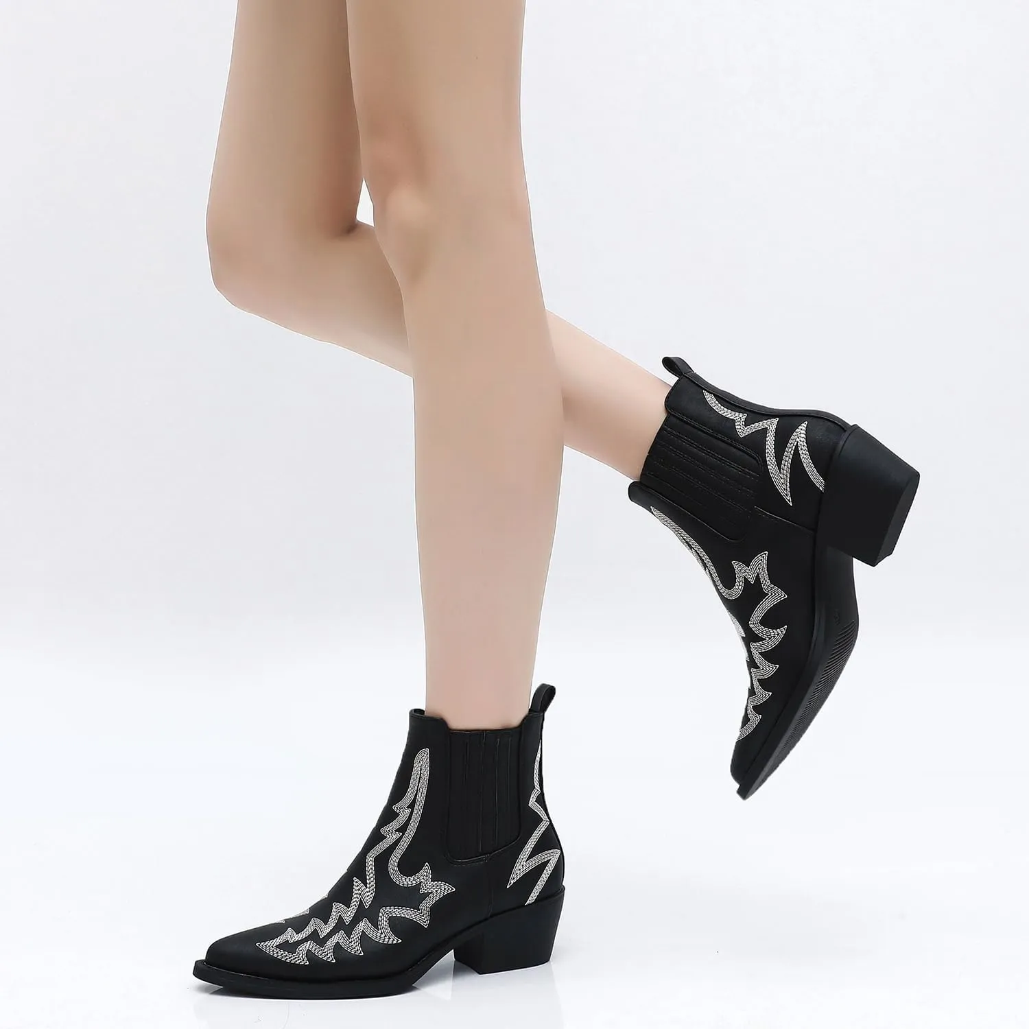 GLOBALWIN Cowboy Boots For Women Pointed Toe Pull On Chelsea Ankle Booties The Western Cowgirl Boots