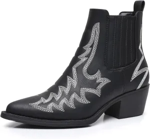 GLOBALWIN Cowboy Boots For Women Pointed Toe Pull On Chelsea Ankle Booties The Western Cowgirl Boots
