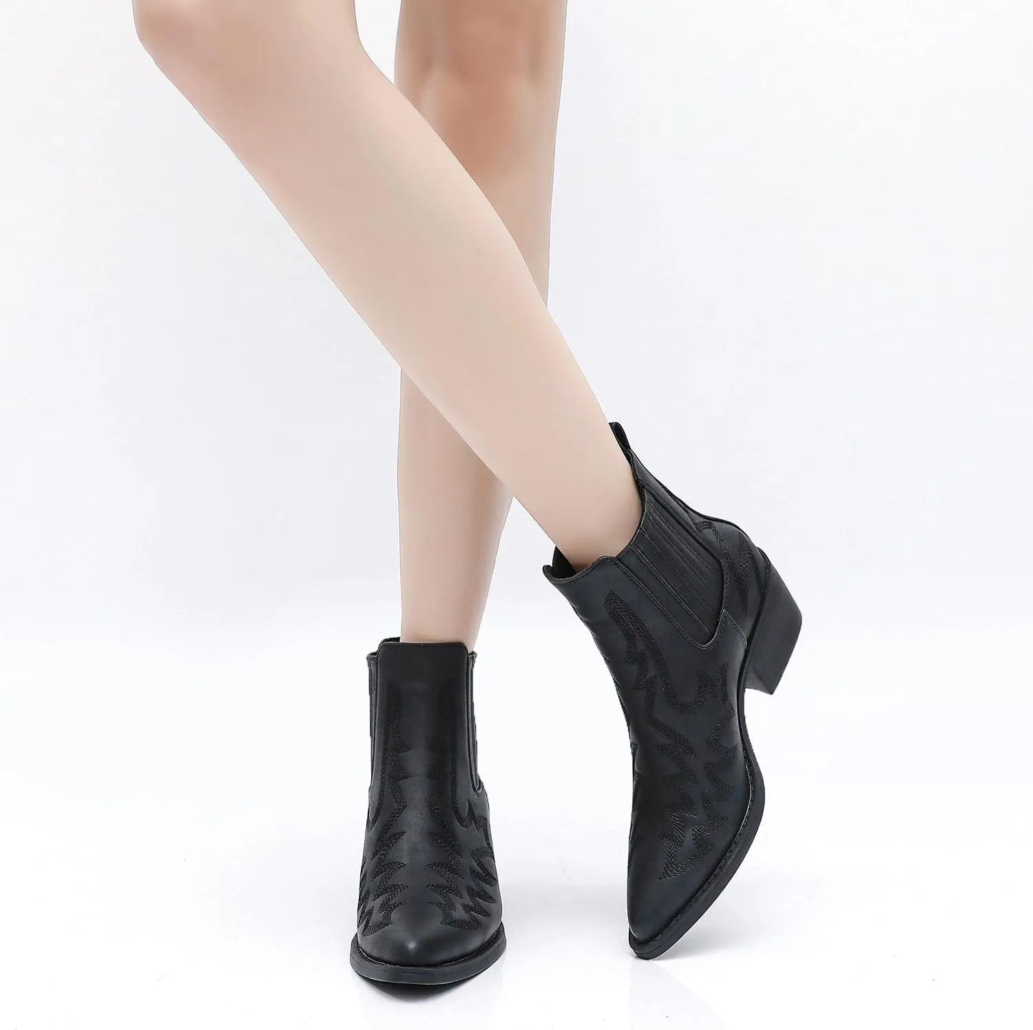 GLOBALWIN Cowboy Boots For Women Pointed Toe Pull On Chelsea Ankle Booties The Western Cowgirl Boots