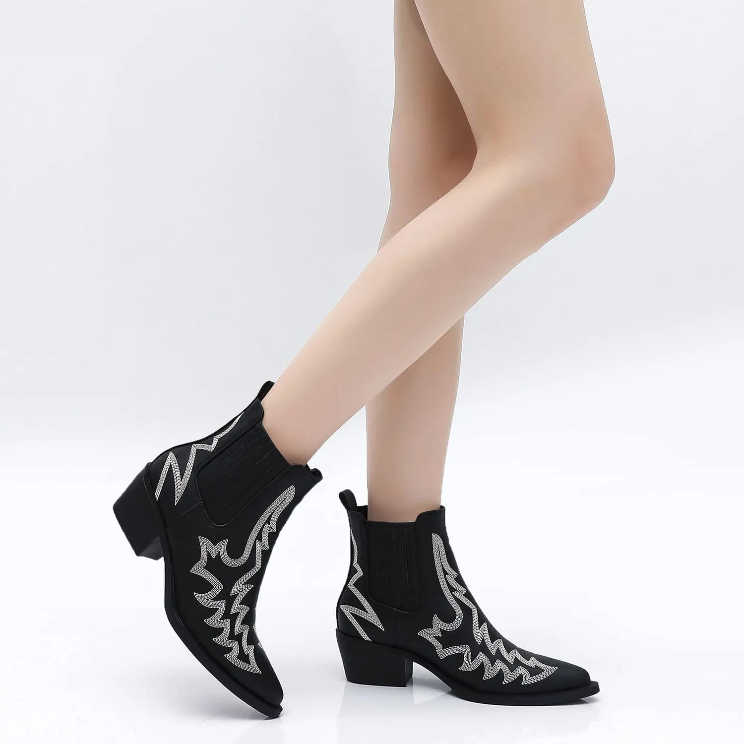 GLOBALWIN Cowboy Boots For Women Pointed Toe Pull On Chelsea Ankle Booties The Western Cowgirl Boots