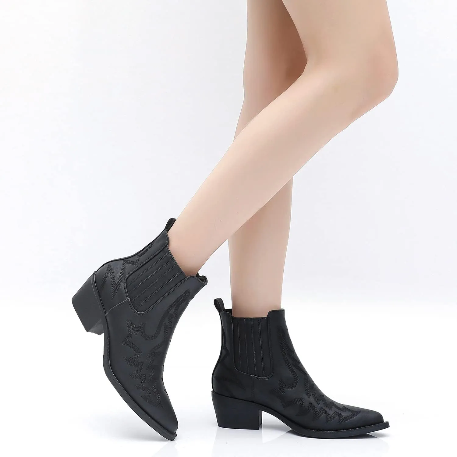 GLOBALWIN Cowboy Boots For Women Pointed Toe Pull On Chelsea Ankle Booties The Western Cowgirl Boots