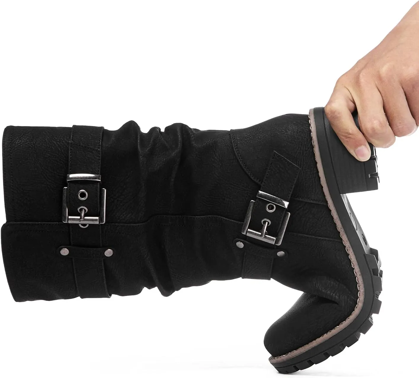 GLOBALWIN Women's Mid Calf Dress Boots Biker Motorcycle Riding Boots Women For Women