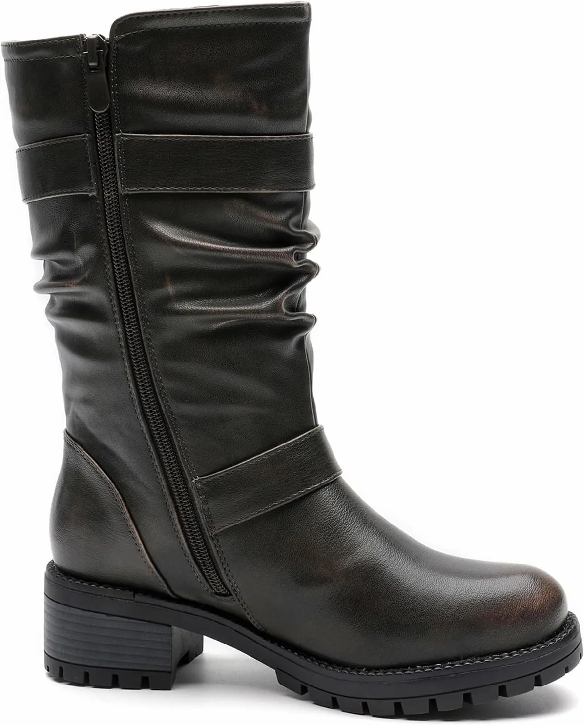 GLOBALWIN Women's Mid Calf Dress Boots Biker Motorcycle Riding Boots Women For Women
