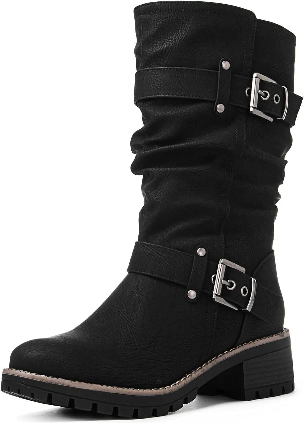GLOBALWIN Women's Mid Calf Dress Boots Biker Motorcycle Riding Boots Women For Women