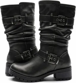 GLOBALWIN Women's Mid Calf Dress Boots Biker Motorcycle Riding Boots Women For Women