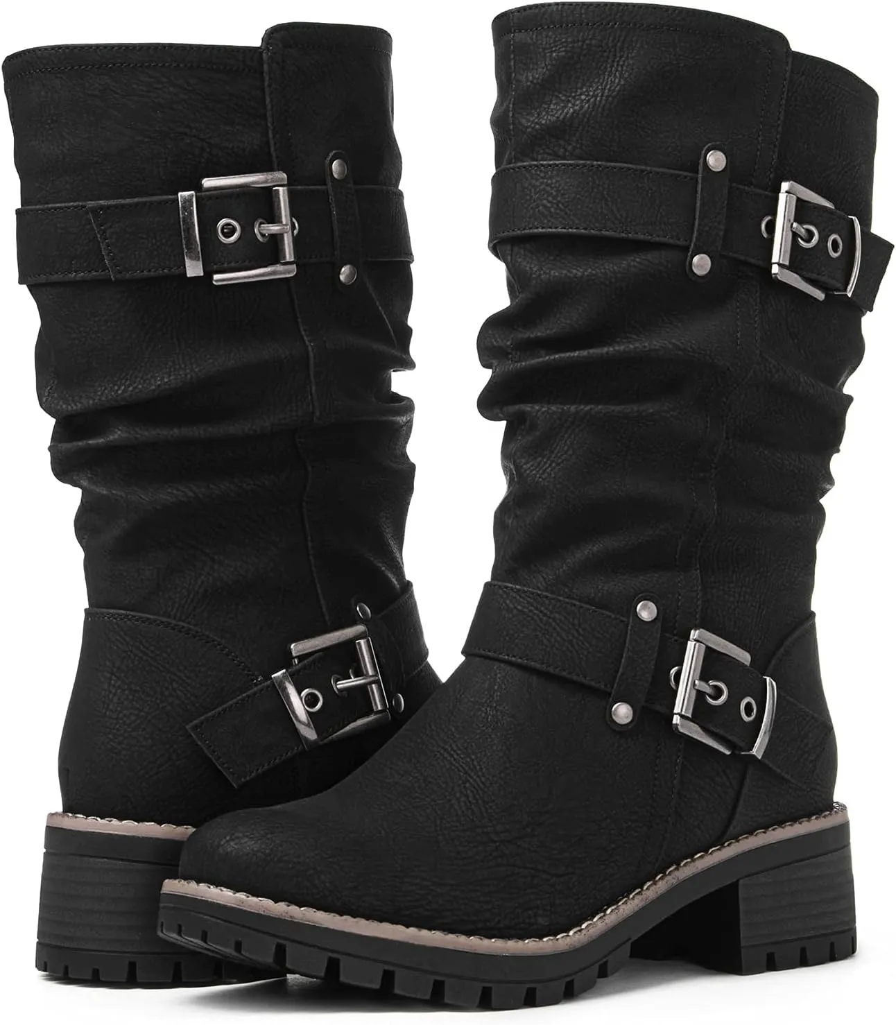GLOBALWIN Women's Mid Calf Dress Boots Biker Motorcycle Riding Boots Women For Women