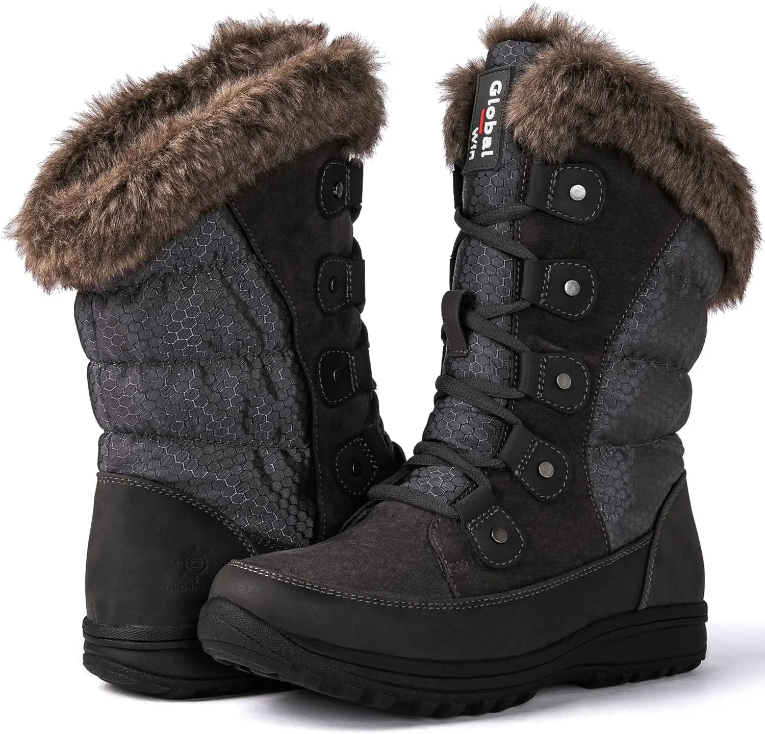 GLOBALWIN Women's Snow Boots Mid Calf Warm Winter Fashion Boots Comfortable Lace-UpWaterproof Boots Insulated Non-Slip Outdoor Shoes for Women