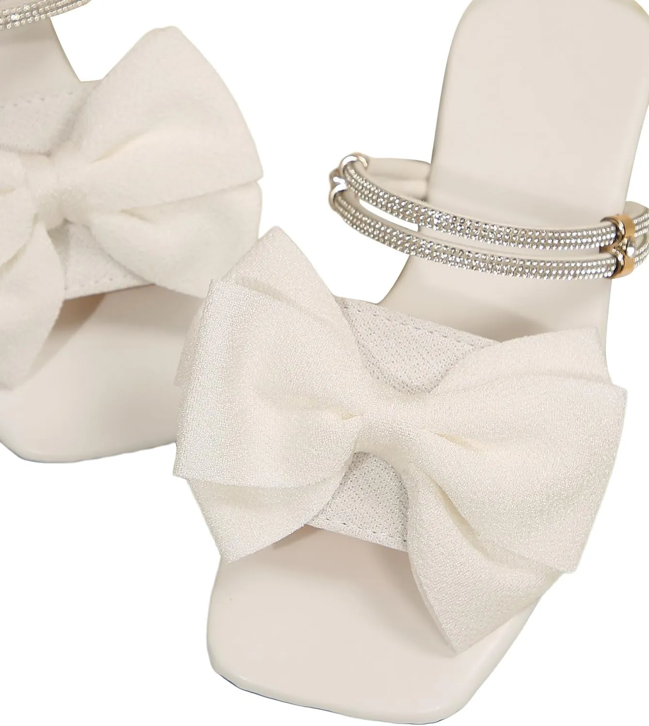 GORGLITTER Women's Bow Flat Sandals Dressy Rhinestone Slides Comfort Sandals Cute Slip On Shoes