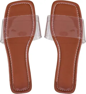 GORGLITTER Women's Clear Sandals Transparent Flat Sandals Dressy Summer Open Toe Beach Sandals