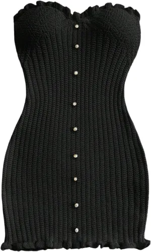 GORGLITTER Women's Pearl Strapless Bodycon Mini Dress Knit Wedding Guest Birthday Going Out Vacation Tube Top Dresses
