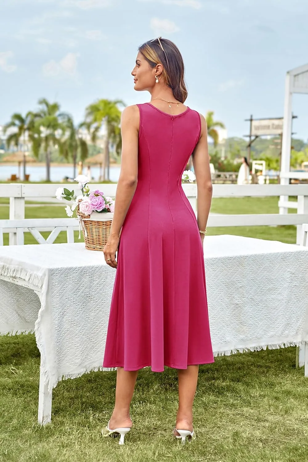 GRACE KARIN Womens 2025 Trendy Casual Tank Dresses Square Neck Sleeveless A Line Midi Sundress with Pockets