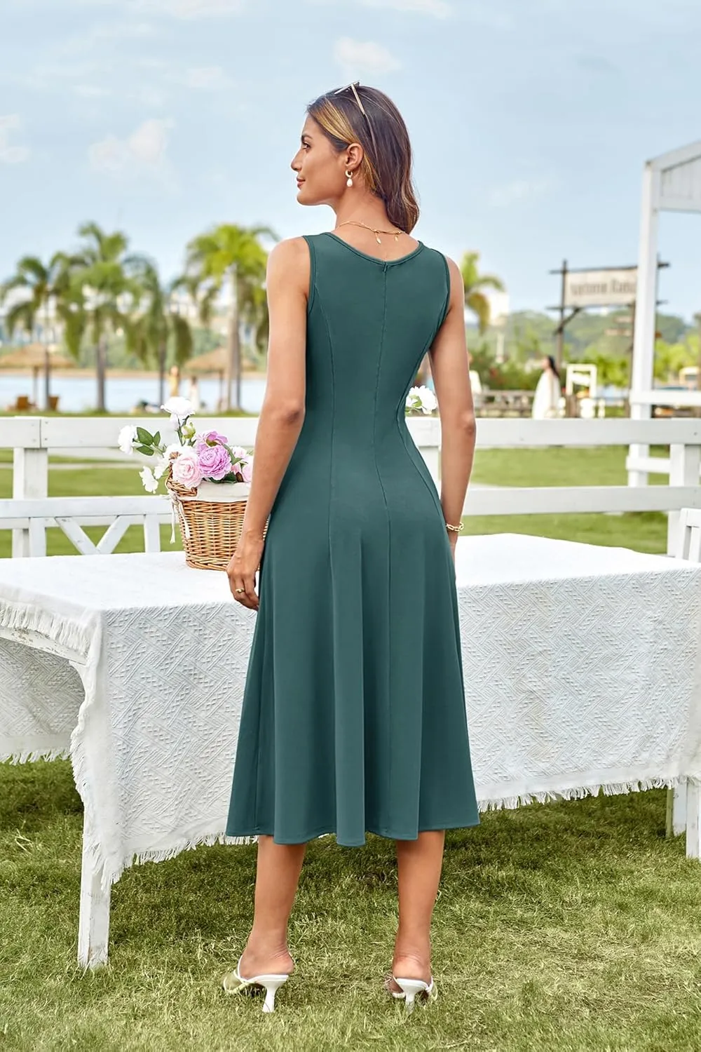 GRACE KARIN Womens 2025 Trendy Casual Tank Dresses Square Neck Sleeveless A Line Midi Sundress with Pockets