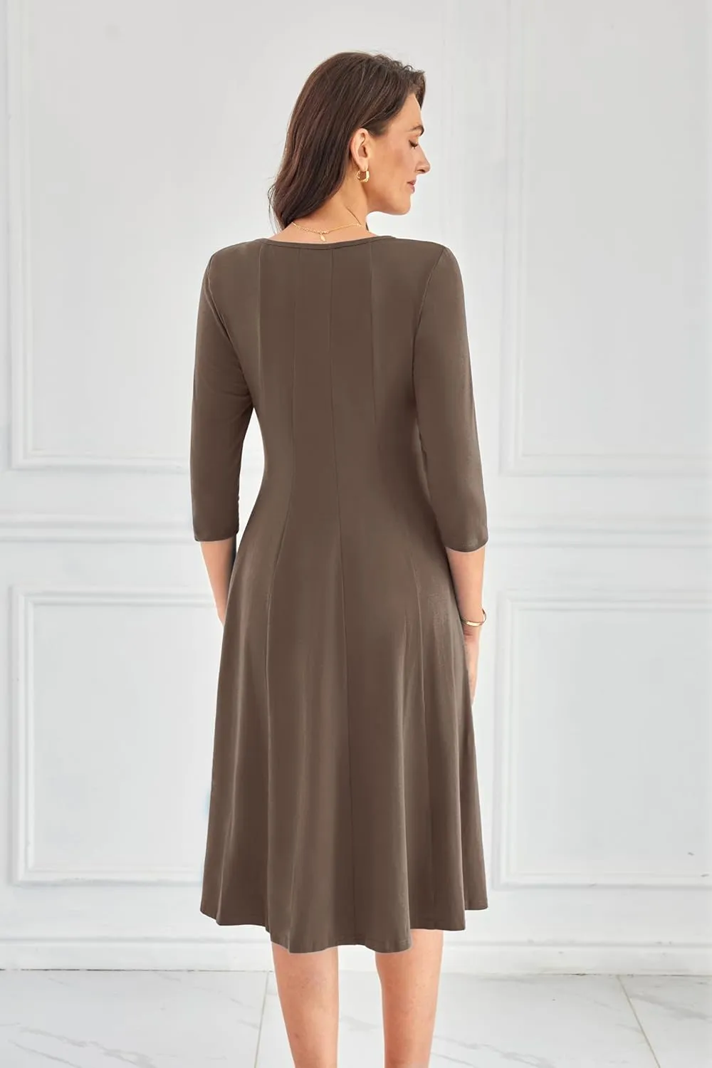 GRACE KARIN Womens 2025 Trendy Dresses Crew Neck 3/4 Sleeve A Line Loose Casual Midi Dress with Pockets