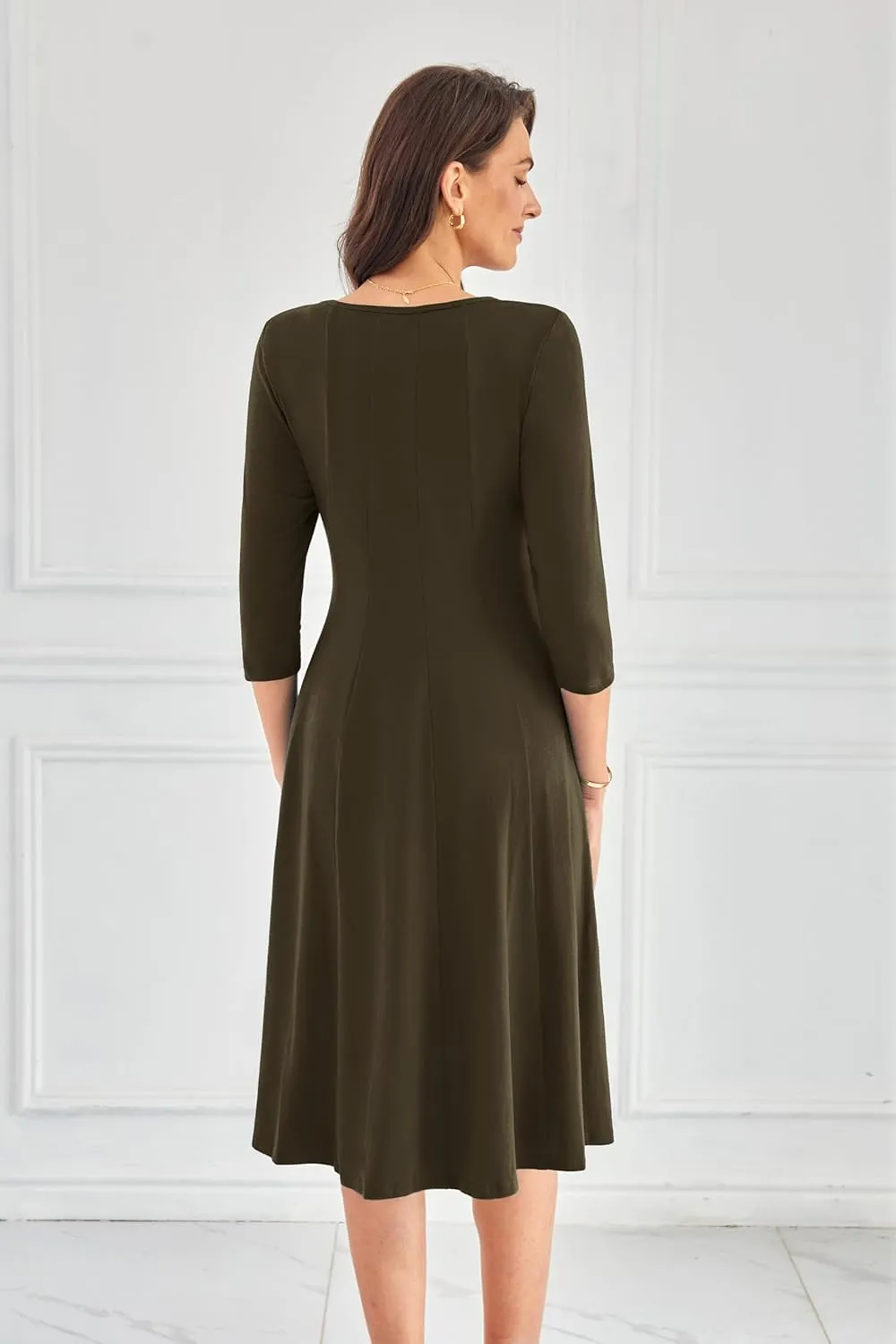 GRACE KARIN Womens 2025 Trendy Dresses Crew Neck 3/4 Sleeve A Line Loose Casual Midi Dress with Pockets