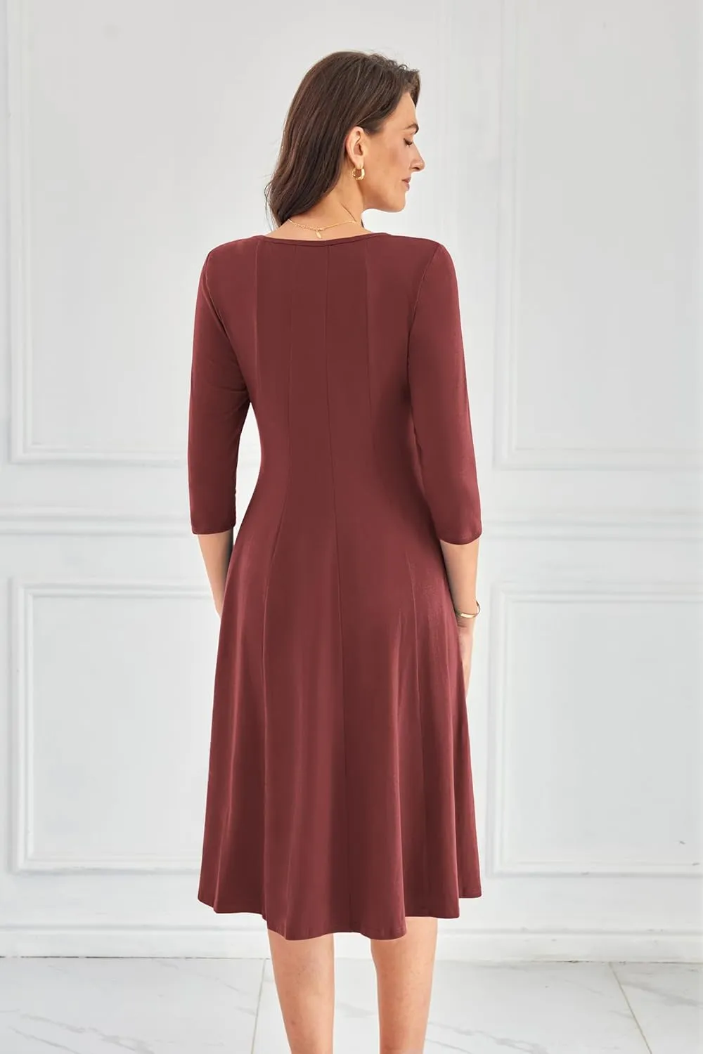 GRACE KARIN Womens 2025 Trendy Dresses Crew Neck 3/4 Sleeve A Line Loose Casual Midi Dress with Pockets