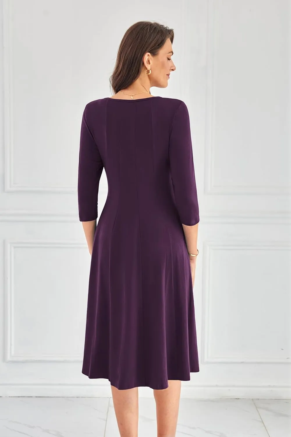 GRACE KARIN Womens 2025 Trendy Dresses Crew Neck 3/4 Sleeve A Line Loose Casual Midi Dress with Pockets