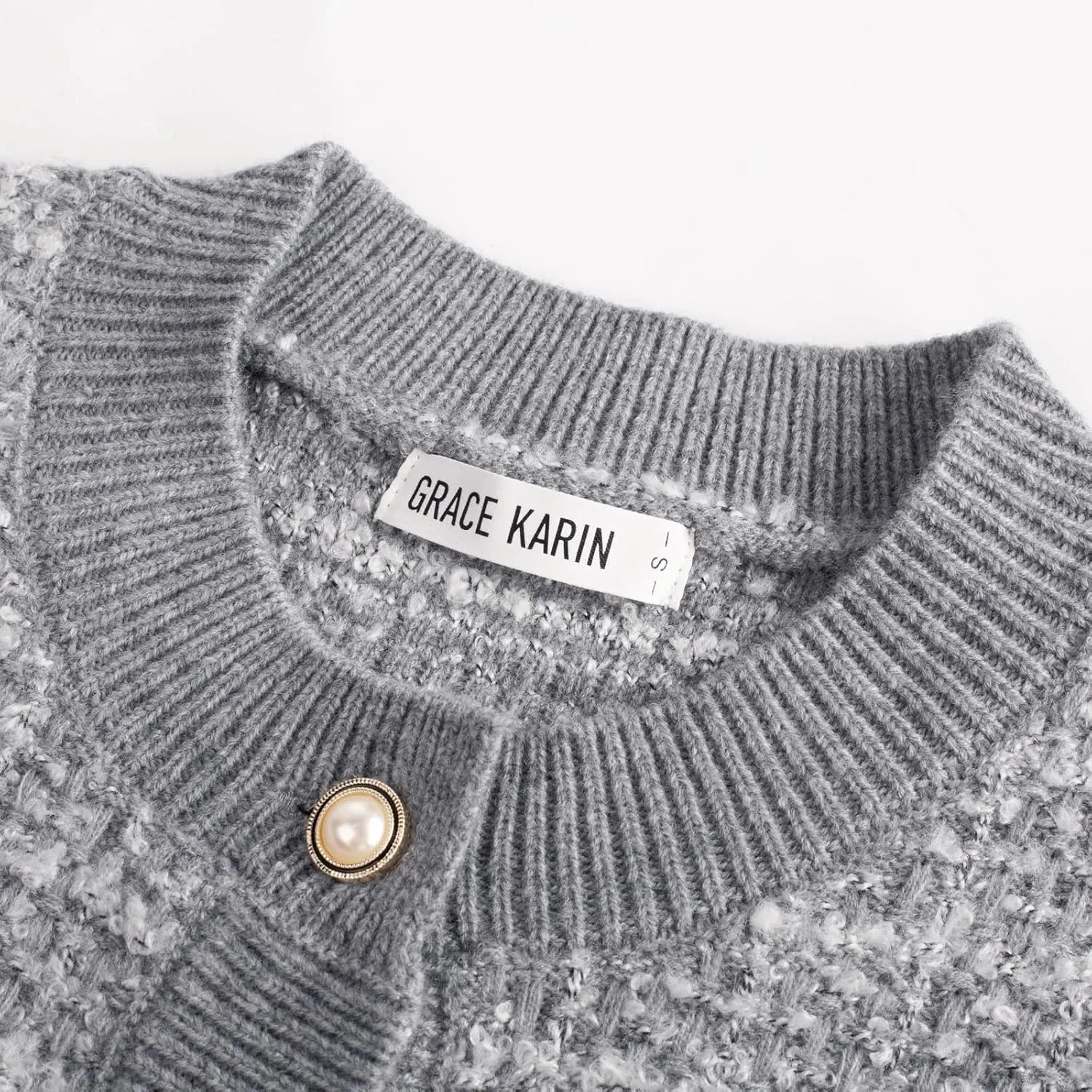 GRACE KARIN Womens Open Front Button Down Long Sleeve Texture Knit Cardigan Sweaters with Pockets