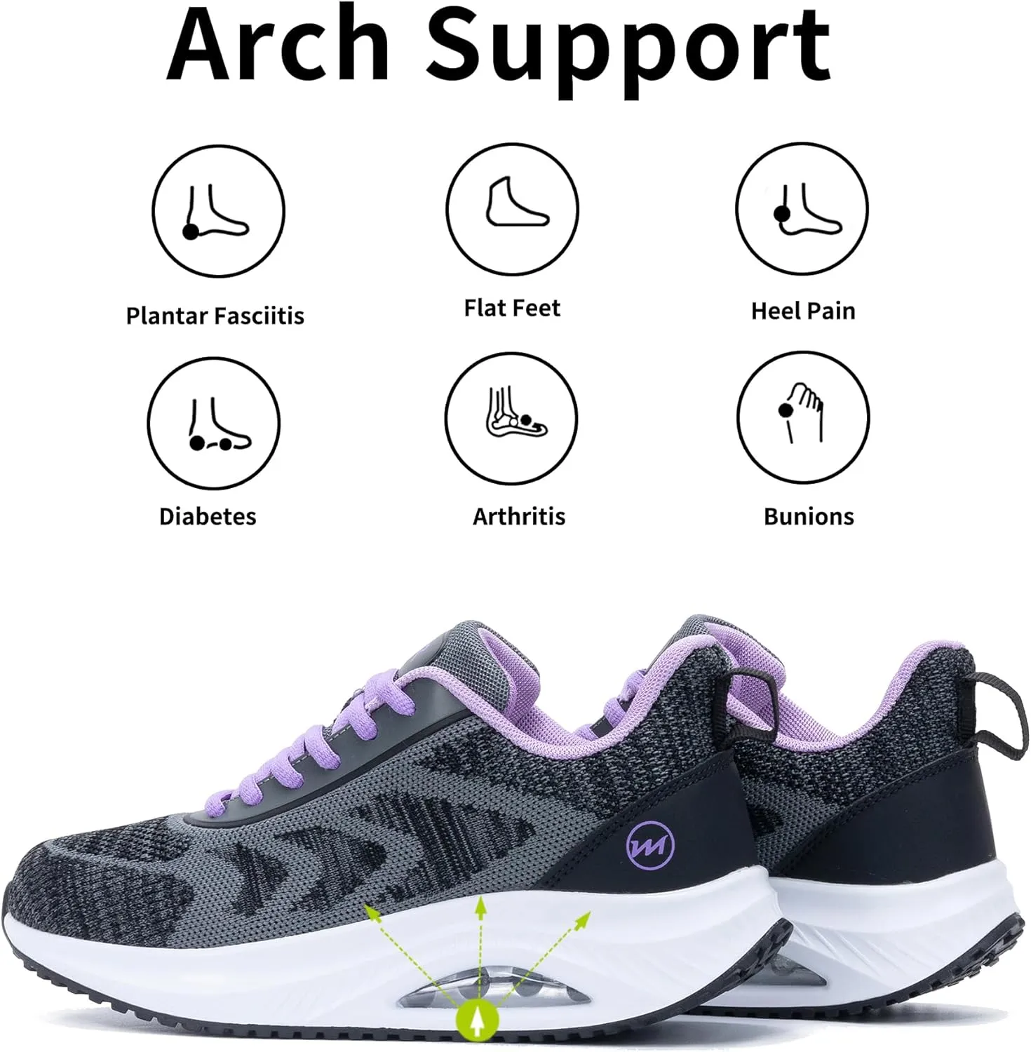 Gyeice Women's Air Arch Support Walking Shoes Tennis Fashion Sneakers Comfortable Orthotic Shoes for Plantar Fasciitis US 5.5-11