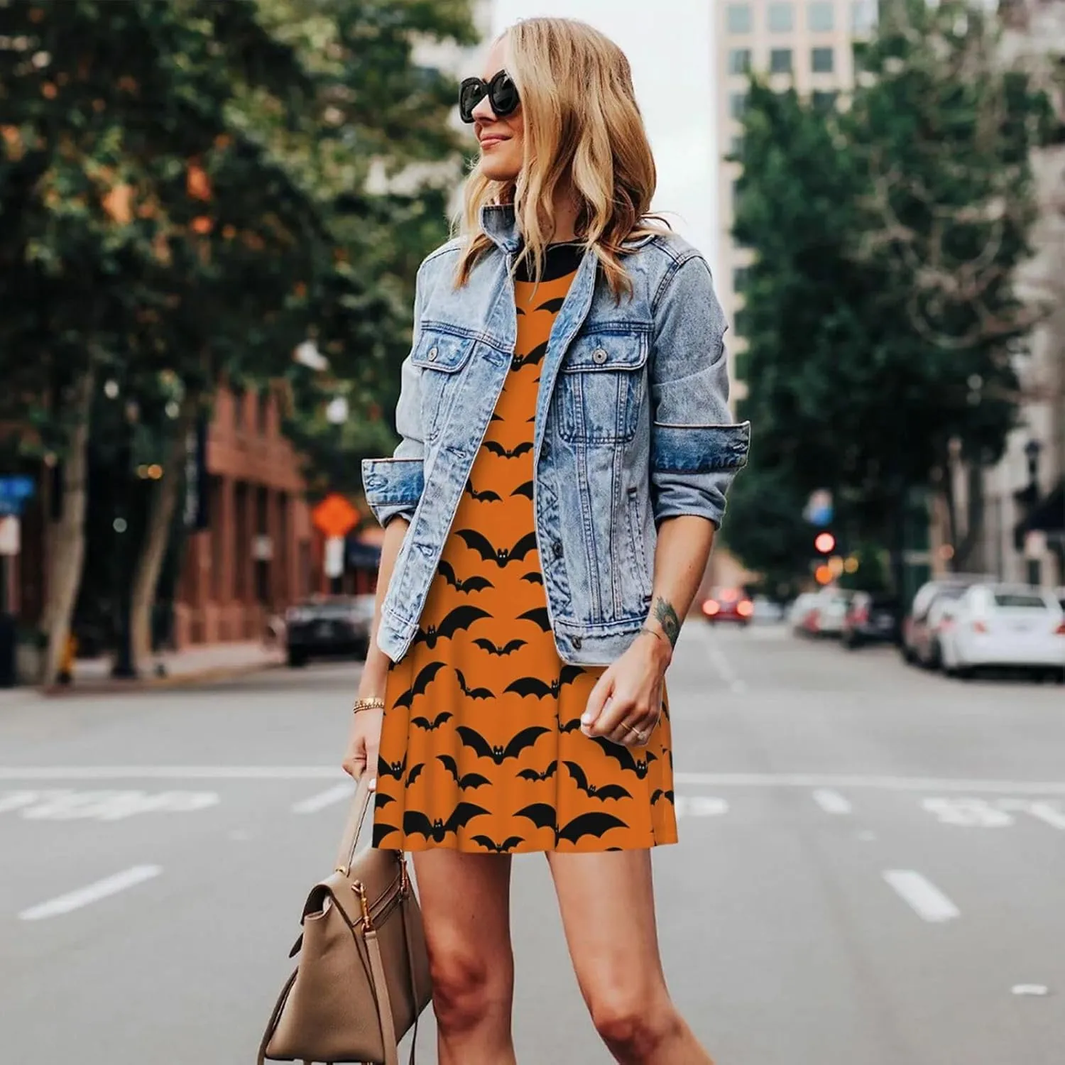 Halloween Spider Web Women's Sleeveless Dress Knee Length Dresses with Pockets Summer Shirt for Travel Office Beach