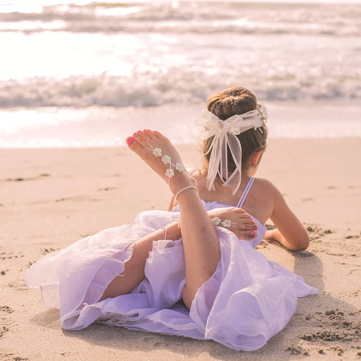 Handmade Flower Barefoot Sandals, Boho Beach Wedding Shoes, Women Foot Jewelry, Bridesmaids Gift, Crochet Lace Soleless Shoes, Beach Bridal Footwear, Adjustable One Size Foot Accesories (Ivory)