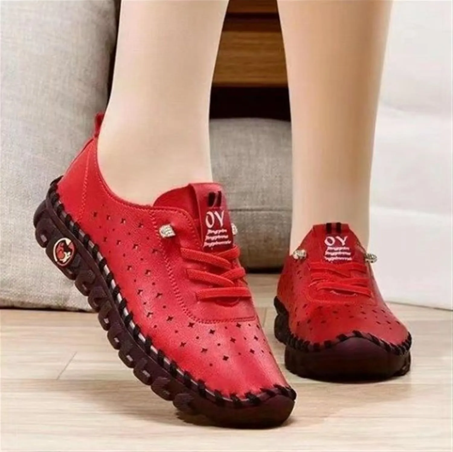 Handmade Tendon Soft Sole Loafers for Women's Comfortable Leather Slip On Low Top Ergonomics Flat Sneakers Non-Slip Breathable Lightweight Bunion Shoes