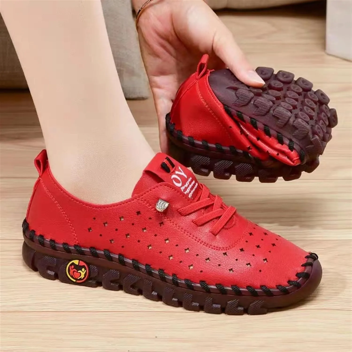 Handmade Tendon Soft Sole Loafers for Women's Comfortable Leather Slip On Low Top Ergonomics Flat Sneakers Non-Slip Breathable Lightweight Bunion Shoes