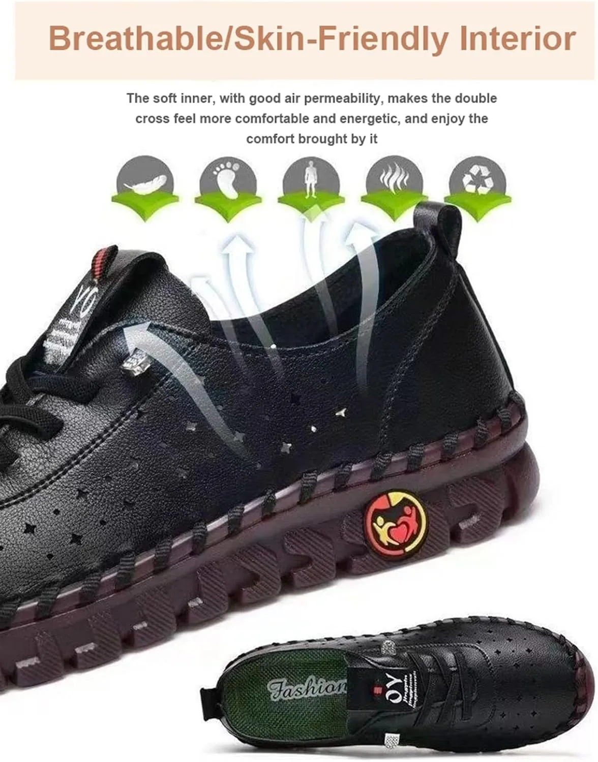 Handmade Tendon Soft Sole Loafers for Women's Comfortable Leather Slip On Low Top Ergonomics Flat Sneakers Non-Slip Breathable Lightweight Bunion Shoes