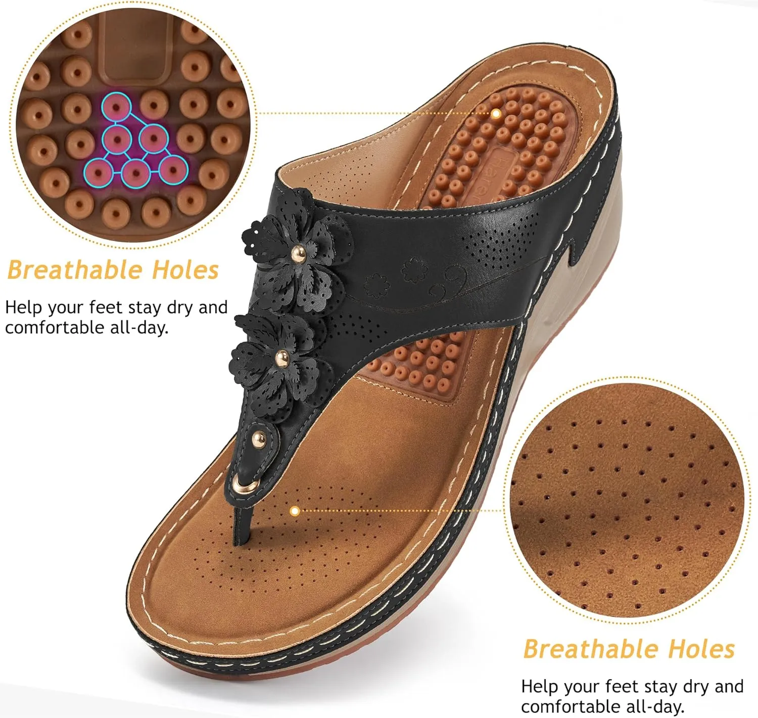 HARENCE Wedge Sandals for Women Dressy: Comfortable Cushion Footbed Walking Platform Shoes Summer Casual Womens Flip Flops