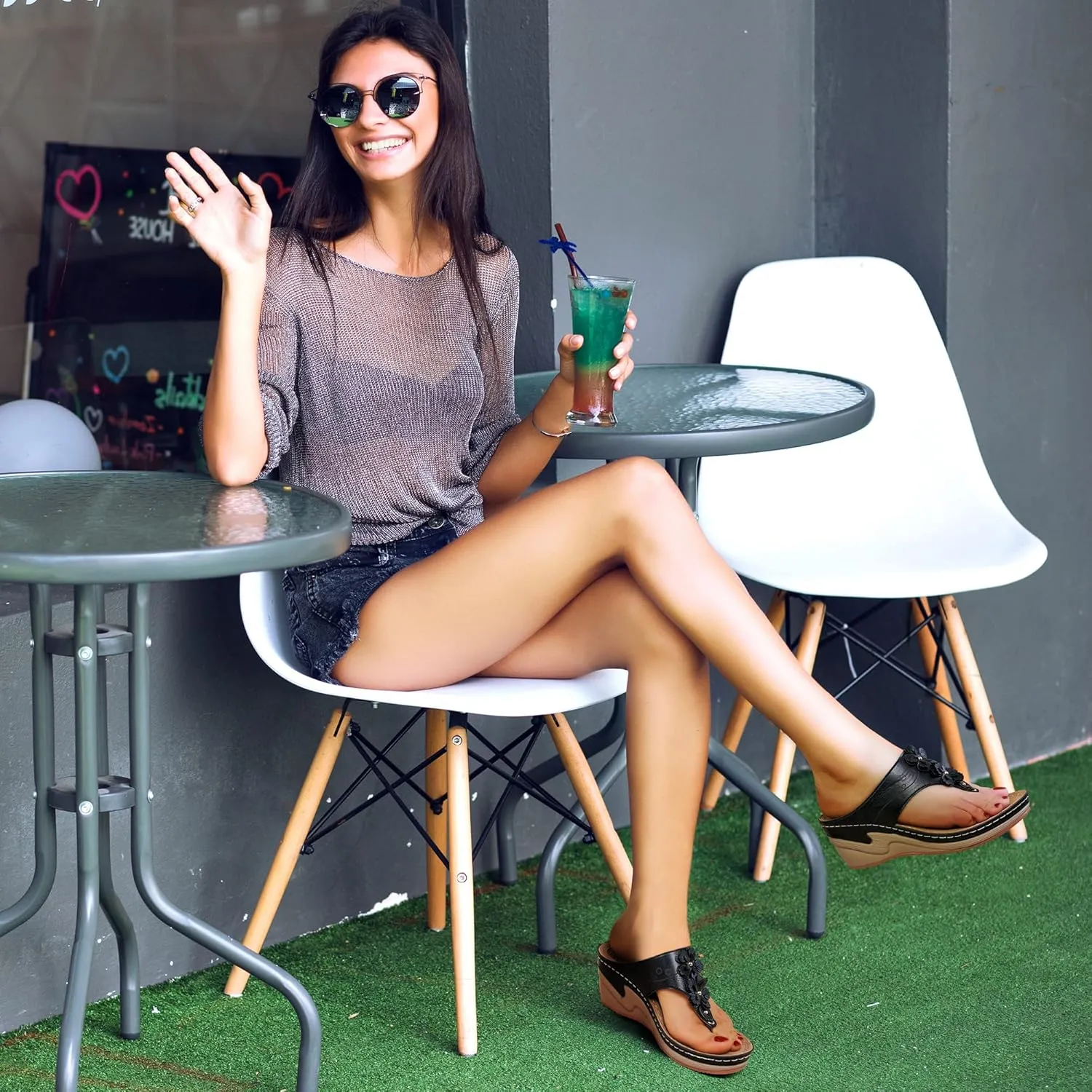 HARENCE Wedge Sandals for Women Dressy: Comfortable Cushion Footbed Walking Platform Shoes Summer Casual Womens Flip Flops
