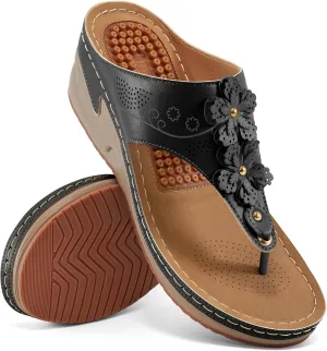 HARENCE Wedge Sandals for Women Dressy: Comfortable Cushion Footbed Walking Platform Shoes Summer Casual Womens Flip Flops