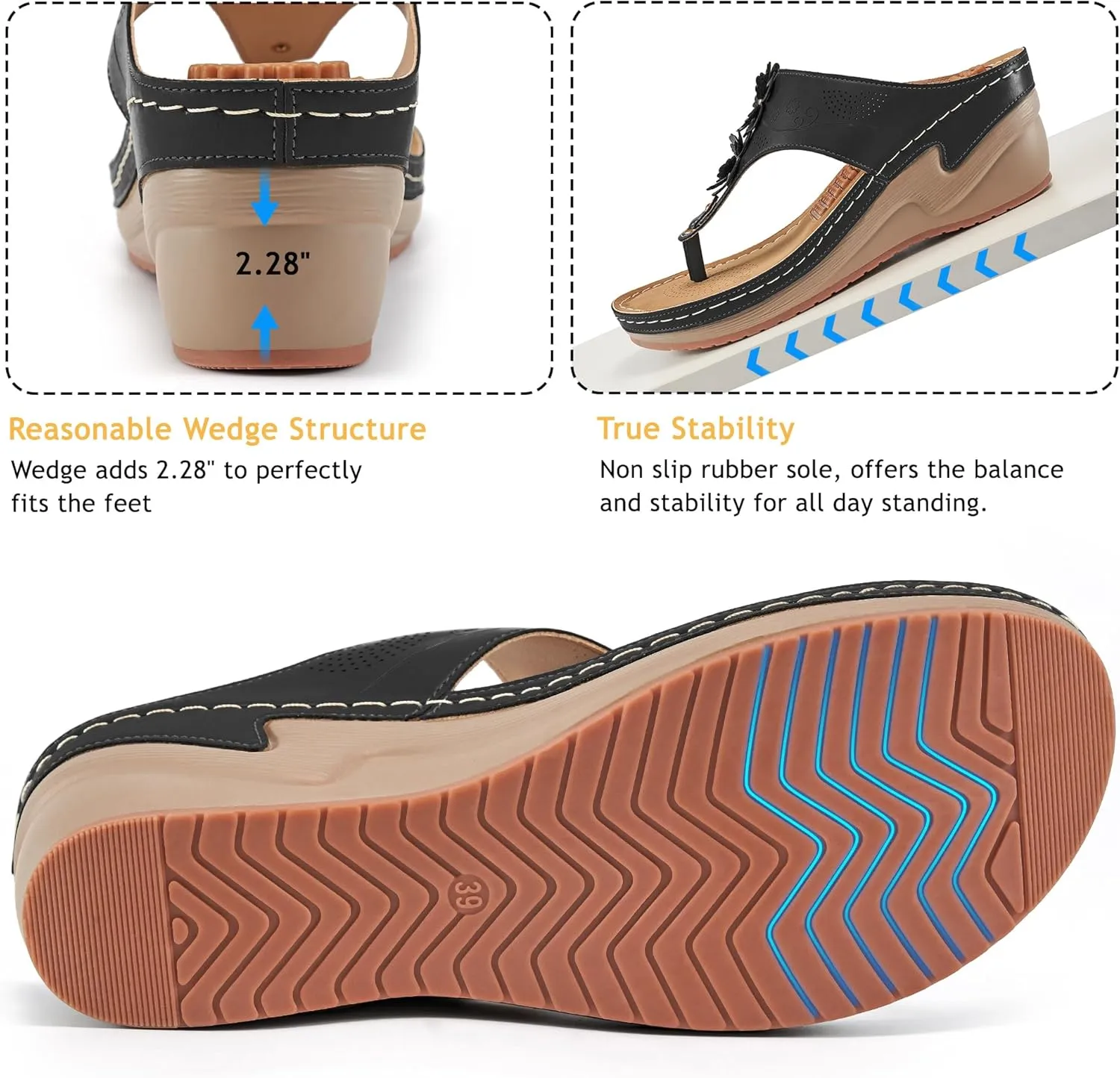 HARENCE Wedge Sandals for Women Dressy: Comfortable Cushion Footbed Walking Platform Shoes Summer Casual Womens Flip Flops