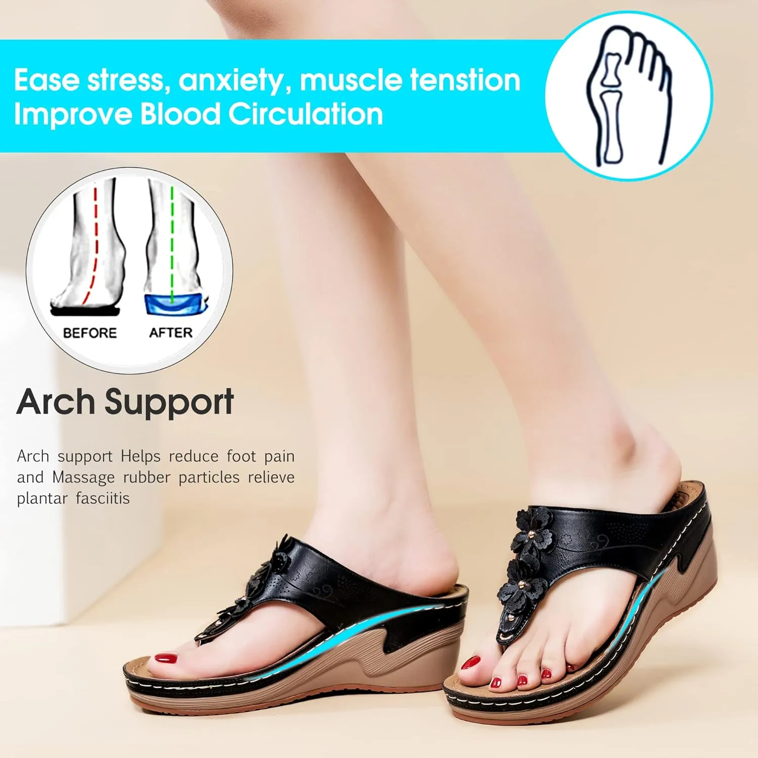 HARENCE Wedge Sandals for Women Dressy: Comfortable Cushion Footbed Walking Platform Shoes Summer Casual Womens Flip Flops