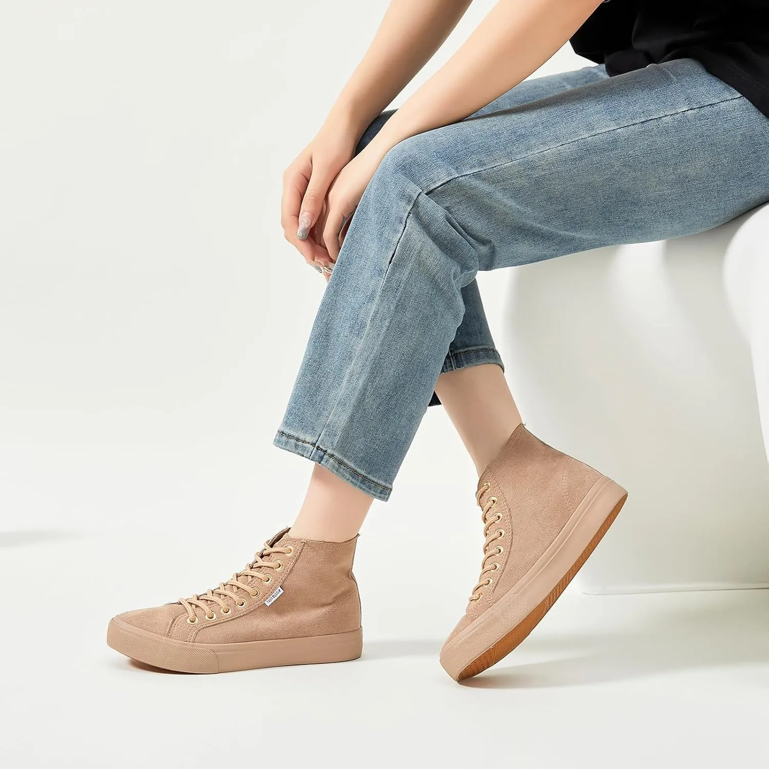 hash bubbie Women's High Top Sneakers Lace up Fashion Sneakers Suede High Tops Shoes Tennis Shoes