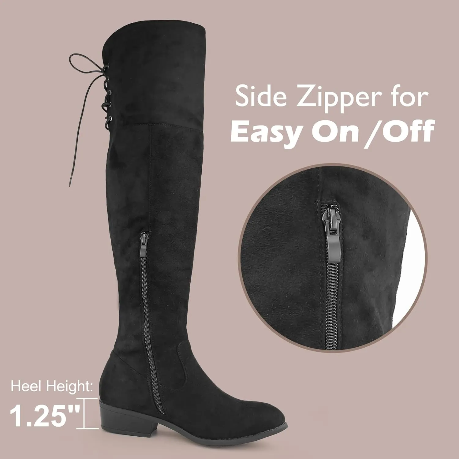 Hawkwell Women's Thigh High Fashion Boots Over The Knee Black Low Flat Heel Boots