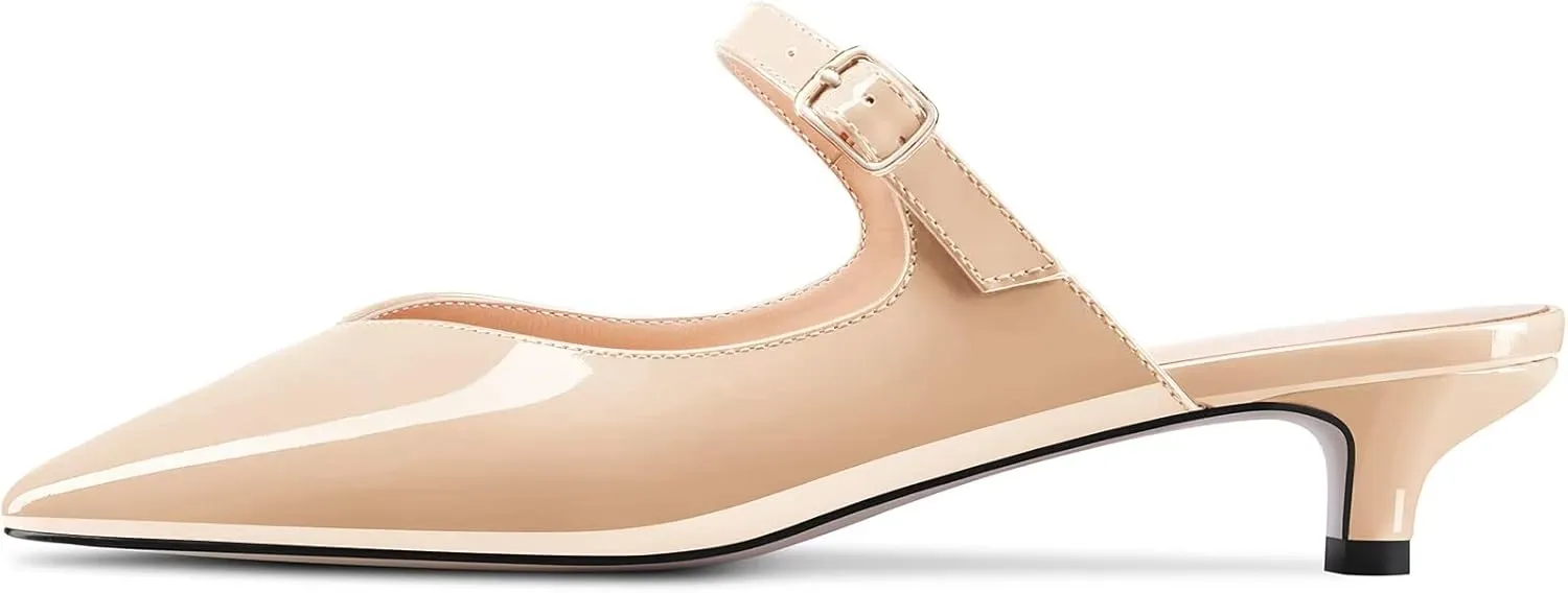 HDEUOLM Women Low Kitten Heel Square Toe Pumps Slingback Slip-on Casual Basic Classic Mules Shoes